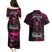 Death Skull Couples Matching Puletasi Dress and Hawaiian Shirt I'm Scary Enough Without A Costume - Wonder Print Shop