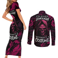 Death Skull Couples Matching Short Sleeve Bodycon Dress and Long Sleeve Button Shirts I'm Scary Enough Without A Costume - Wonder Print Shop