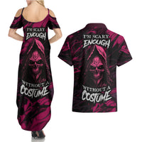 Death Skull Couples Matching Summer Maxi Dress and Hawaiian Shirt I'm Scary Enough Without A Costume - Wonder Print Shop