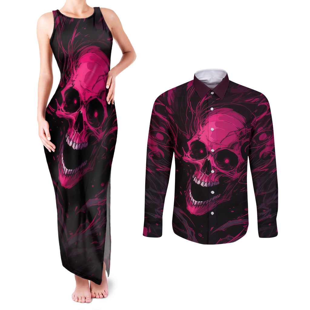 Death Skull Couples Matching Tank Maxi Dress and Long Sleeve Button Shirts I'm Scary Enough Without A Costume - Wonder Print Shop