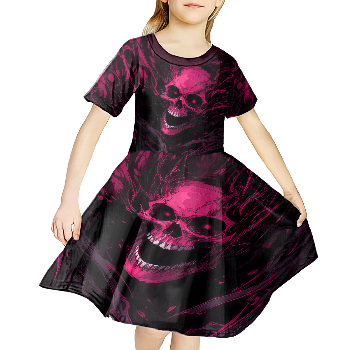 Death Skull Kid Short Sleeve Dress I'm Scary Enough Without A Costume - Wonder Print Shop