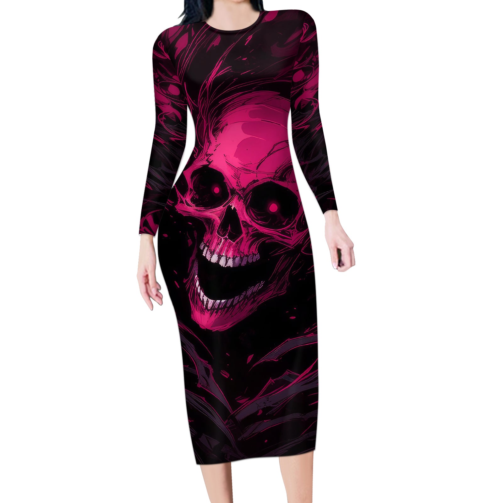 Death Skull Long Sleeve Bodycon Dress I'm Scary Enough Without A Costume - Wonder Print Shop