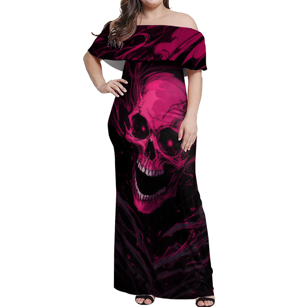 Death Skull Off Shoulder Maxi Dress I'm Scary Enough Without A Costume - Wonder Print Shop