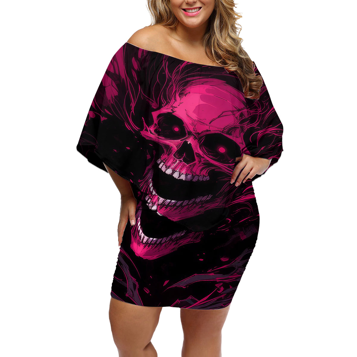 Death Skull Off Shoulder Short Dress I'm Scary Enough Without A Costume - Wonder Print Shop