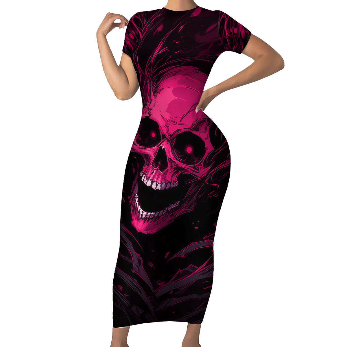 Death Skull Short Sleeve Bodycon Dress I'm Scary Enough Without A Costume - Wonder Print Shop
