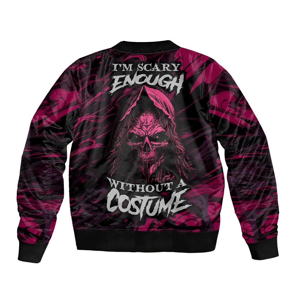 Death Skull Sleeve Zip Bomber Jacket I'm Scary Enough Without A Costume - Wonder Print Shop