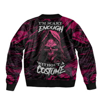 Death Skull Sleeve Zip Bomber Jacket I'm Scary Enough Without A Costume - Wonder Print Shop