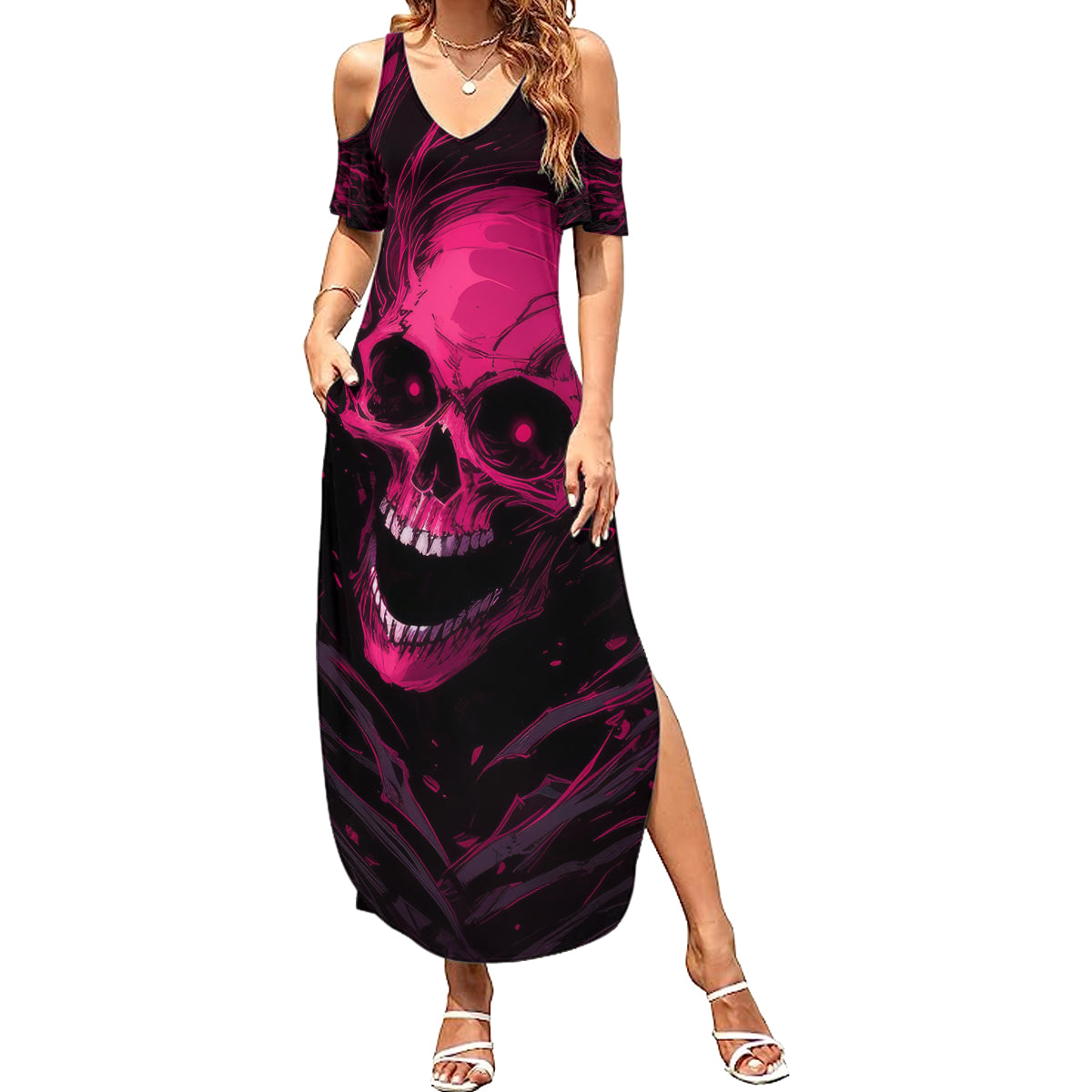 Death Skull Summer Maxi Dress I'm Scary Enough Without A Costume - Wonder Print Shop