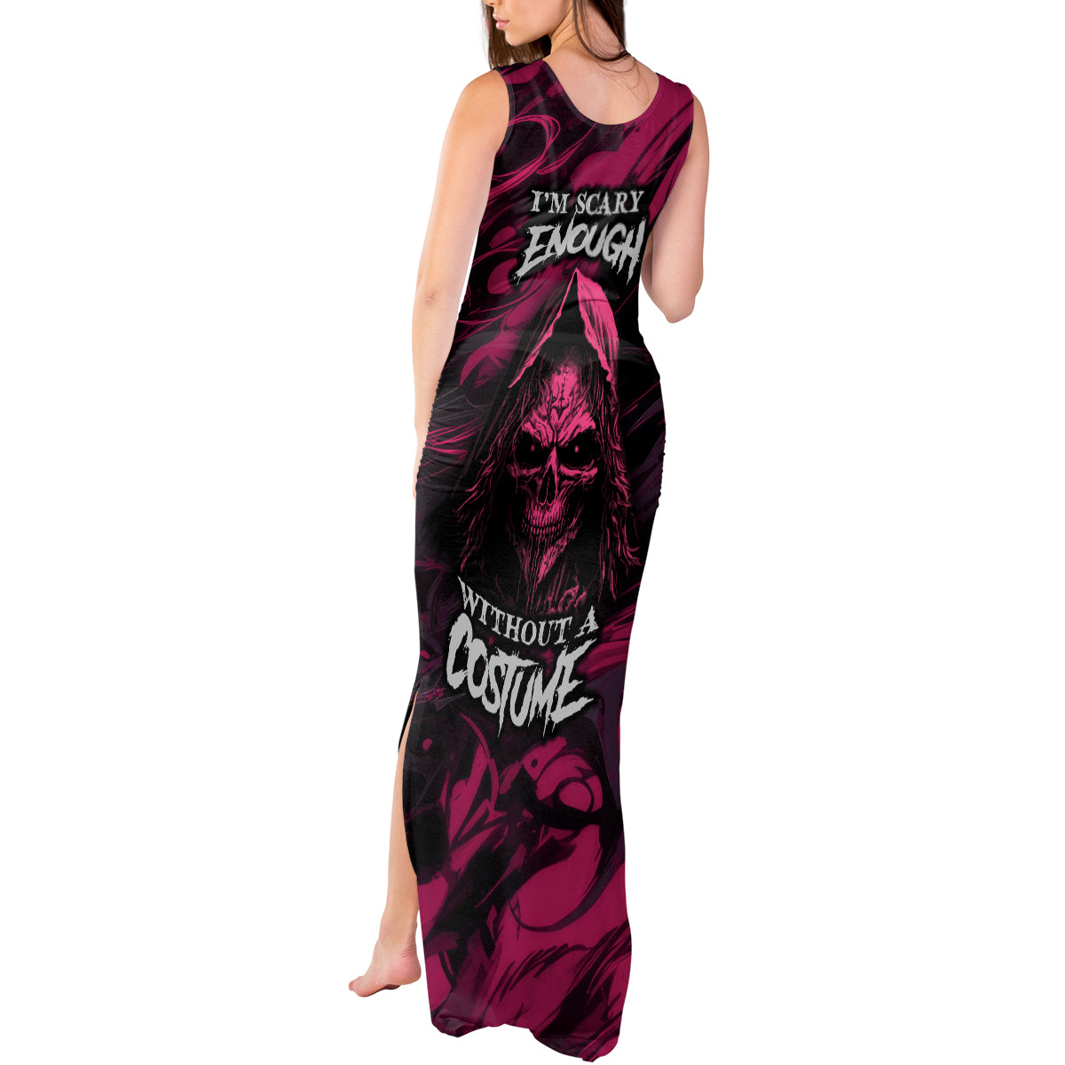 Death Skull Tank Maxi Dress I'm Scary Enough Without A Costume - Wonder Print Shop