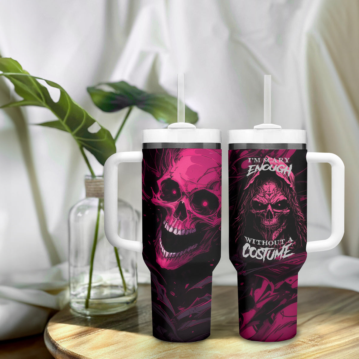 Death Skull Tumbler With Handle I'm Scary Enough Without A Costume - Wonder Print Shop