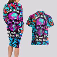 Skull Grafity Couples Matching Long Sleeve Bodycon Dress and Hawaiian Shirt You Are Never Too Young To Dream Big - Wonder Print Shop