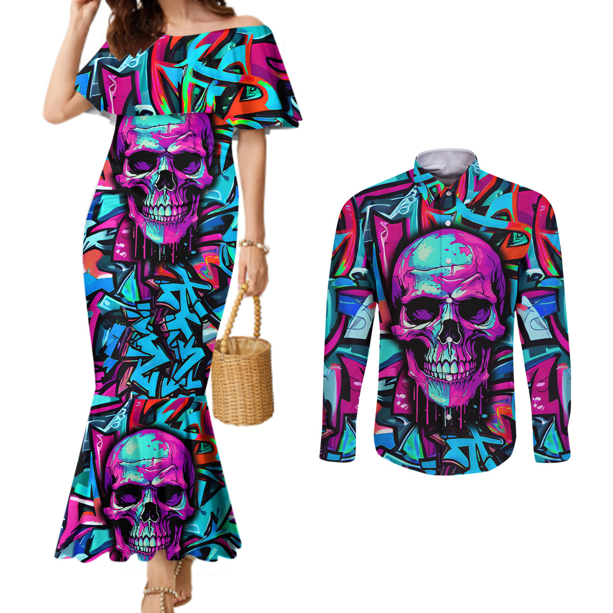 skull-grafity-couples-matching-mermaid-dress-and-long-sleeve-button-shirts-you-are-never-too-young-to-dream-big