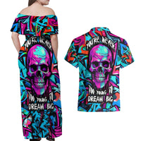 Skull Grafity Couples Matching Off Shoulder Maxi Dress and Hawaiian Shirt You Are Never Too Young To Dream Big - Wonder Print Shop