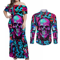 Skull Grafity Couples Matching Off Shoulder Maxi Dress and Long Sleeve Button Shirts You Are Never Too Young To Dream Big - Wonder Print Shop