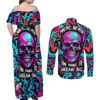 Skull Grafity Couples Matching Off Shoulder Maxi Dress and Long Sleeve Button Shirts You Are Never Too Young To Dream Big - Wonder Print Shop