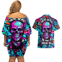 Skull Grafity Couples Matching Off Shoulder Short Dress and Hawaiian Shirt You Are Never Too Young To Dream Big - Wonder Print Shop