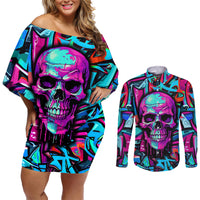 Skull Grafity Couples Matching Off Shoulder Short Dress and Long Sleeve Button Shirts You Are Never Too Young To Dream Big - Wonder Print Shop
