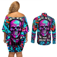 Skull Grafity Couples Matching Off Shoulder Short Dress and Long Sleeve Button Shirts You Are Never Too Young To Dream Big - Wonder Print Shop