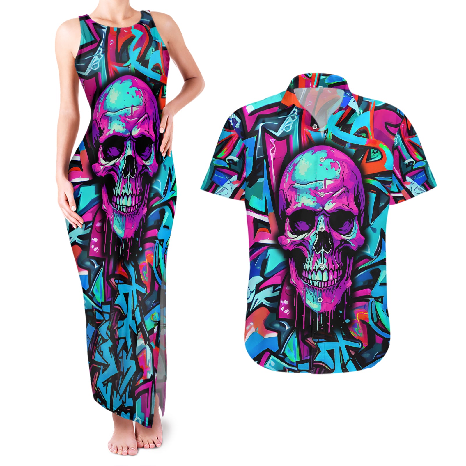 Skull Grafity Couples Matching Tank Maxi Dress and Hawaiian Shirt You Are Never Too Young To Dream Big - Wonder Print Shop