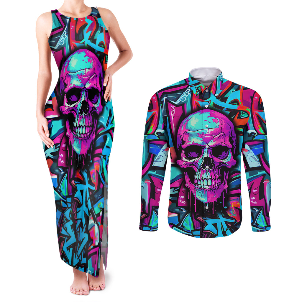 Skull Grafity Couples Matching Tank Maxi Dress and Long Sleeve Button Shirts You Are Never Too Young To Dream Big - Wonder Print Shop