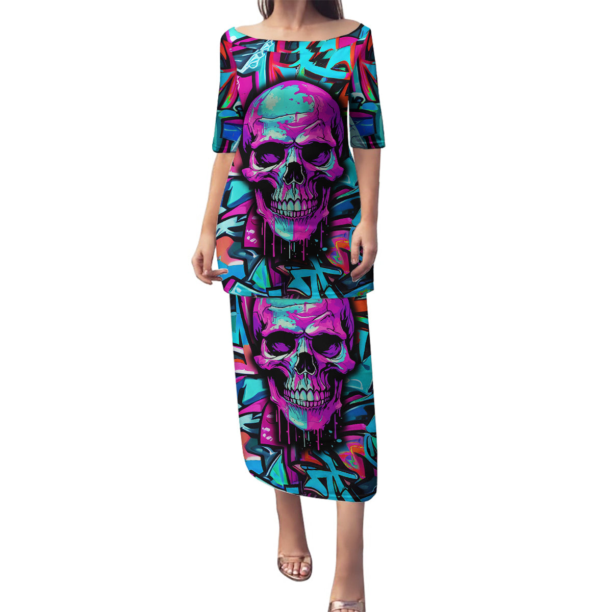 Skull Grafity Family Matching Puletasi Dress and Hawaiian Shirt You Are Never Too Young To Dream Big - Wonder Print Shop