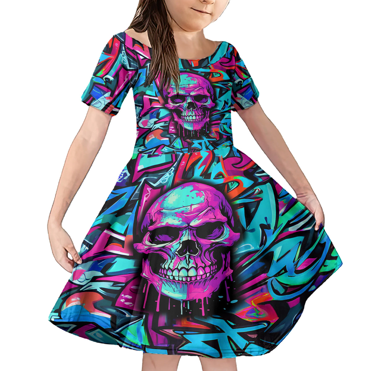 Skull Grafity Family Matching Short Sleeve Bodycon Dress and Hawaiian Shirt You Are Never Too Young To Dream Big - Wonder Print Shop