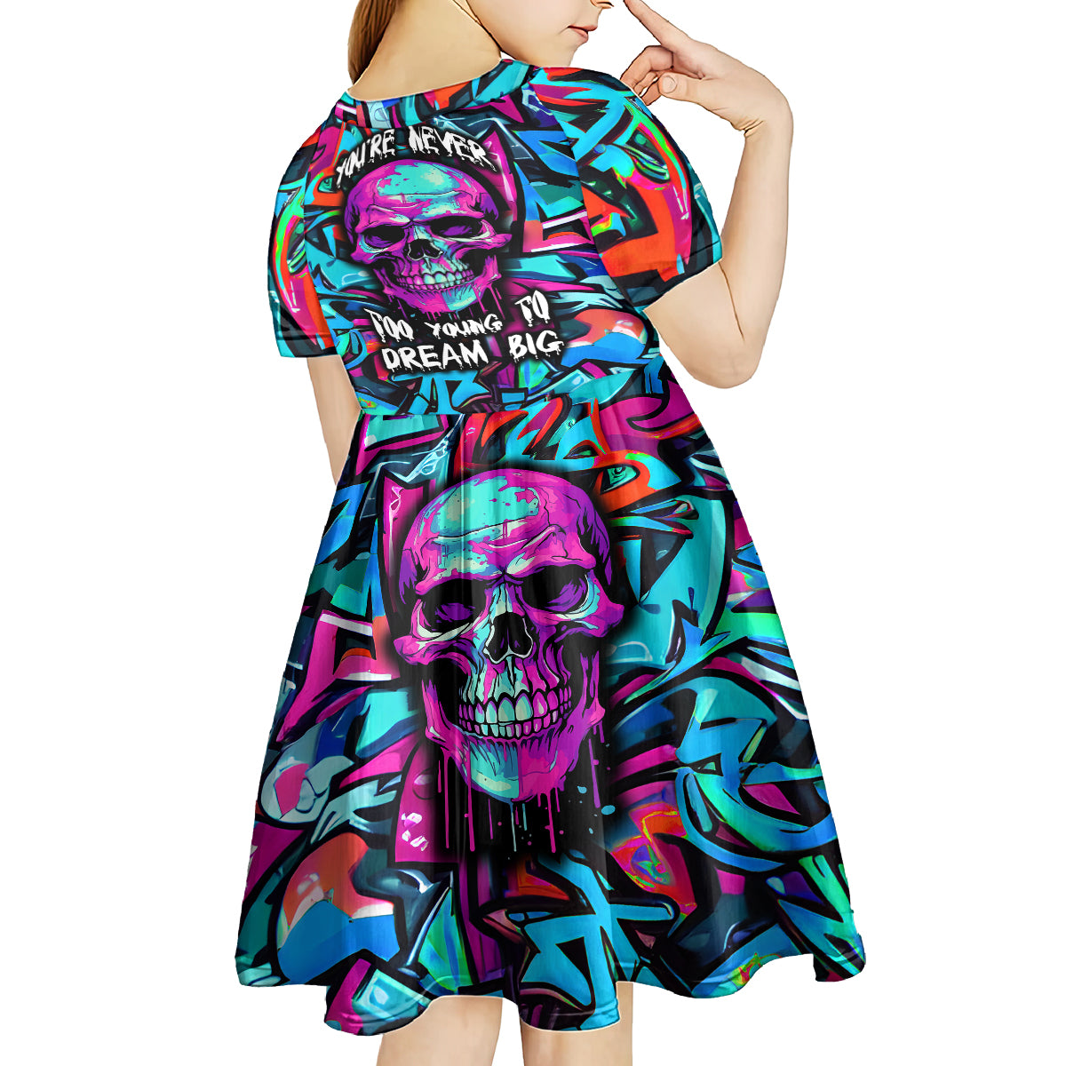Skull Grafity Kid Short Sleeve Dress You Are Never Too Young To Dream Big - Wonder Print Shop