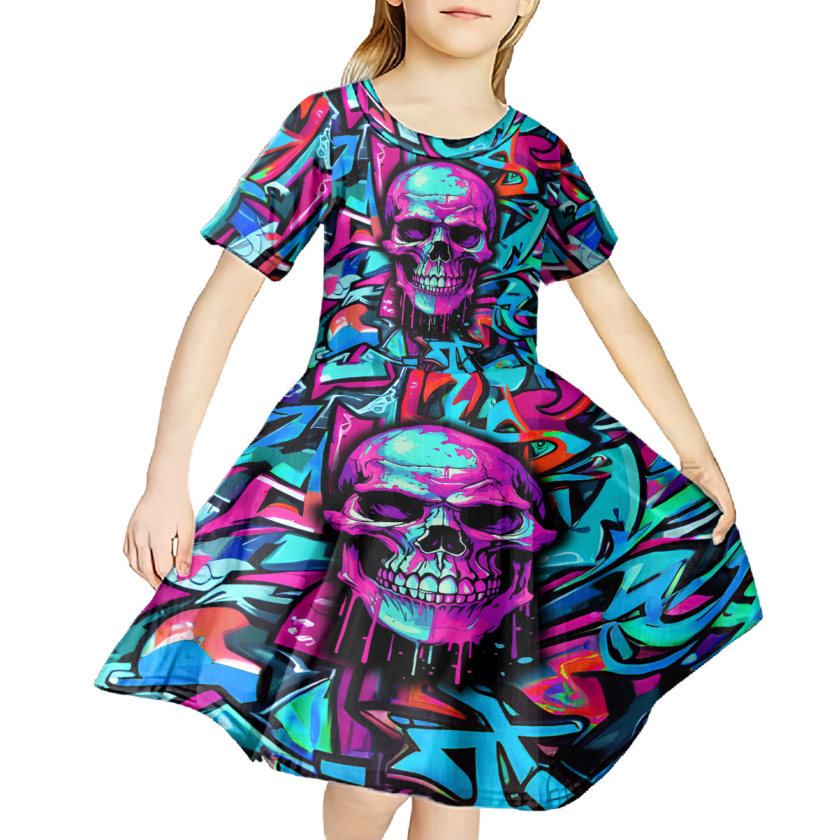 Skull Grafity Kid Short Sleeve Dress You Are Never Too Young To Dream Big - Wonder Print Shop