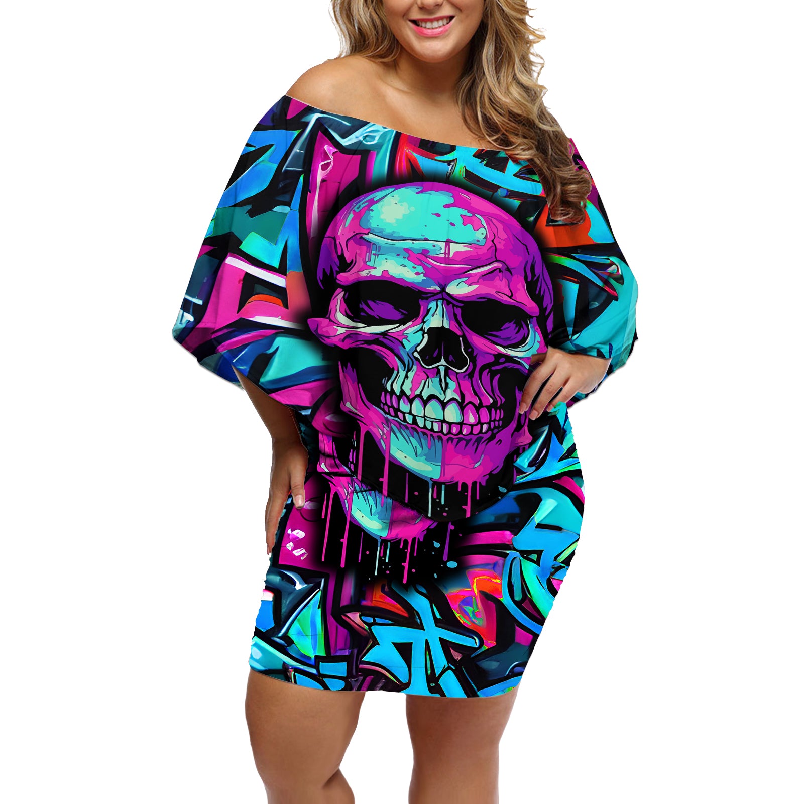 Skull Grafity Off Shoulder Short Dress You Are Never Too Young To Dream Big - Wonder Print Shop