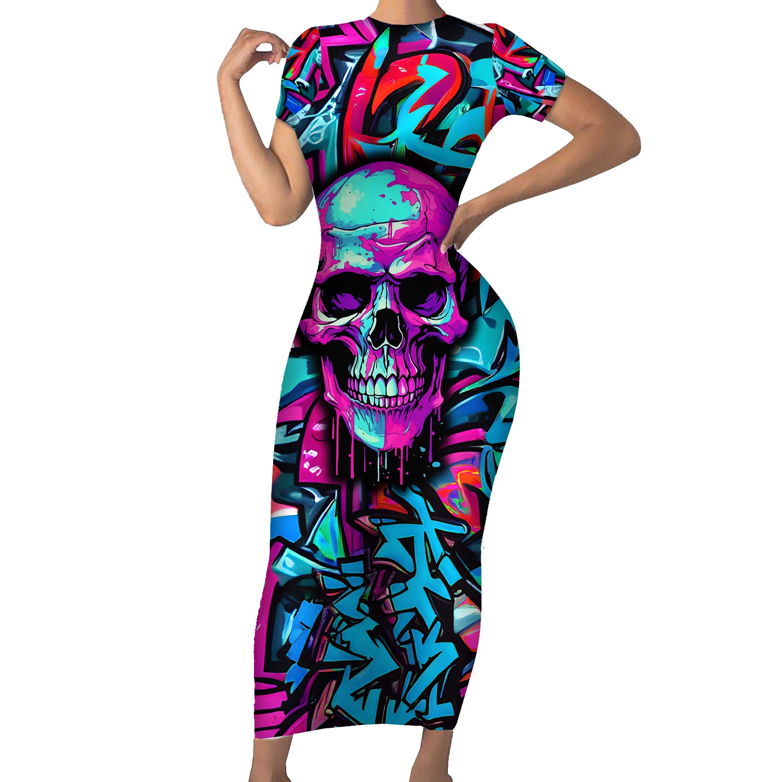 Skull Grafity Short Sleeve Bodycon Dress You Are Never Too Young To Dream Big - Wonder Print Shop