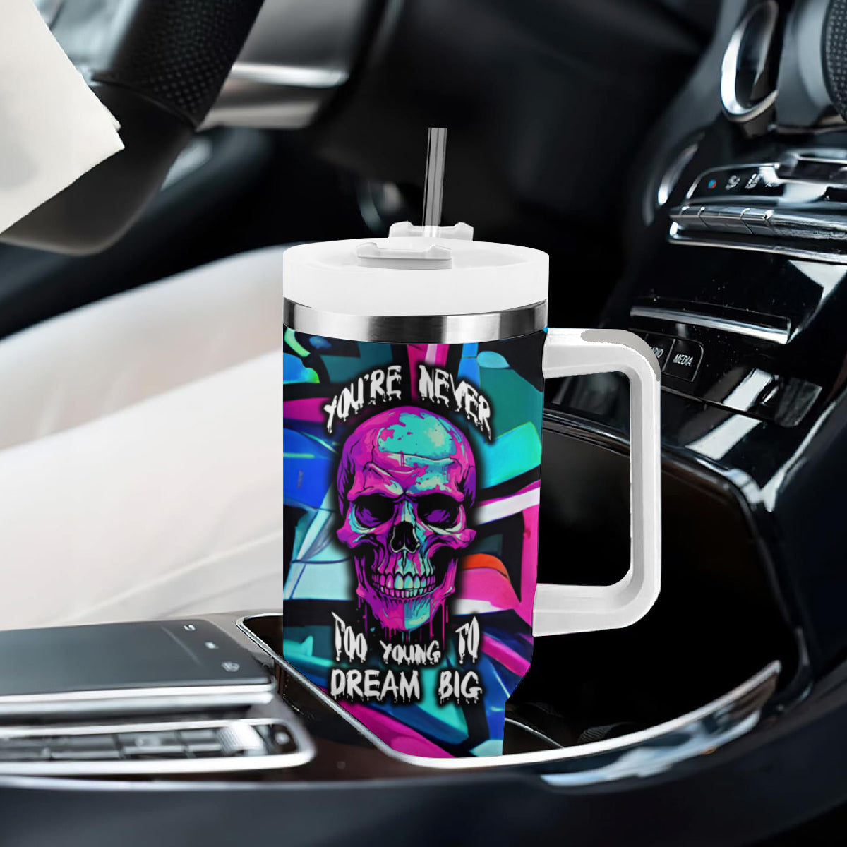 Skull Grafity Tumbler With Handle You Are Never Too Young To Dream Big - Wonder Print Shop