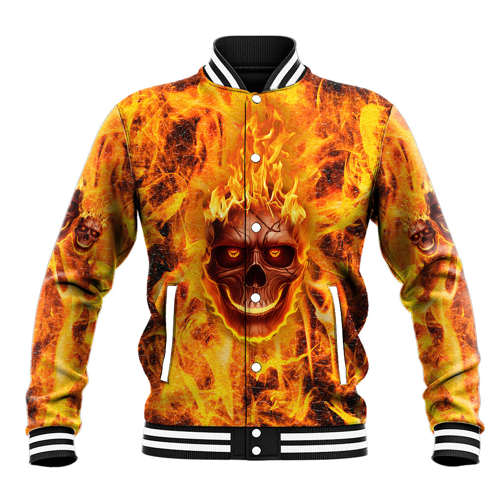Three Skulls Flaming Baseball Jacket High On Fire - Wonder Print Shop