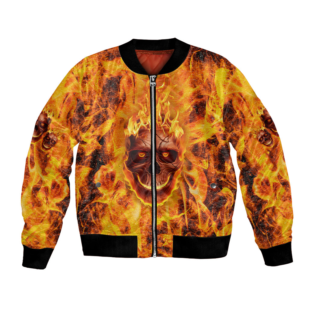 Three Skulls Flaming Bomber Jacket High On Fire - Wonder Print Shop