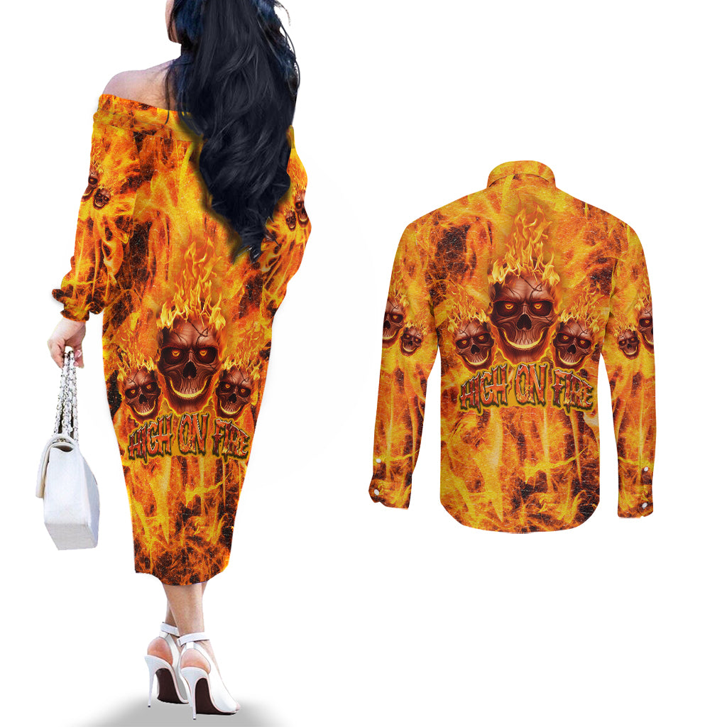 three-skulls-flaming-couples-matching-off-the-shoulder-long-sleeve-dress-and-long-sleeve-button-shirts-high-on-fire