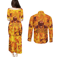 Three Skulls Flaming Couples Matching Puletasi Dress and Long Sleeve Button Shirts High On Fire - Wonder Print Shop