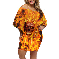 Three Skulls Flaming Family Matching Off Shoulder Short Dress and Hawaiian Shirt High On Fire - Wonder Print Shop