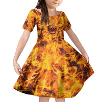 Three Skulls Flaming Family Matching Short Sleeve Bodycon Dress and Hawaiian Shirt High On Fire - Wonder Print Shop