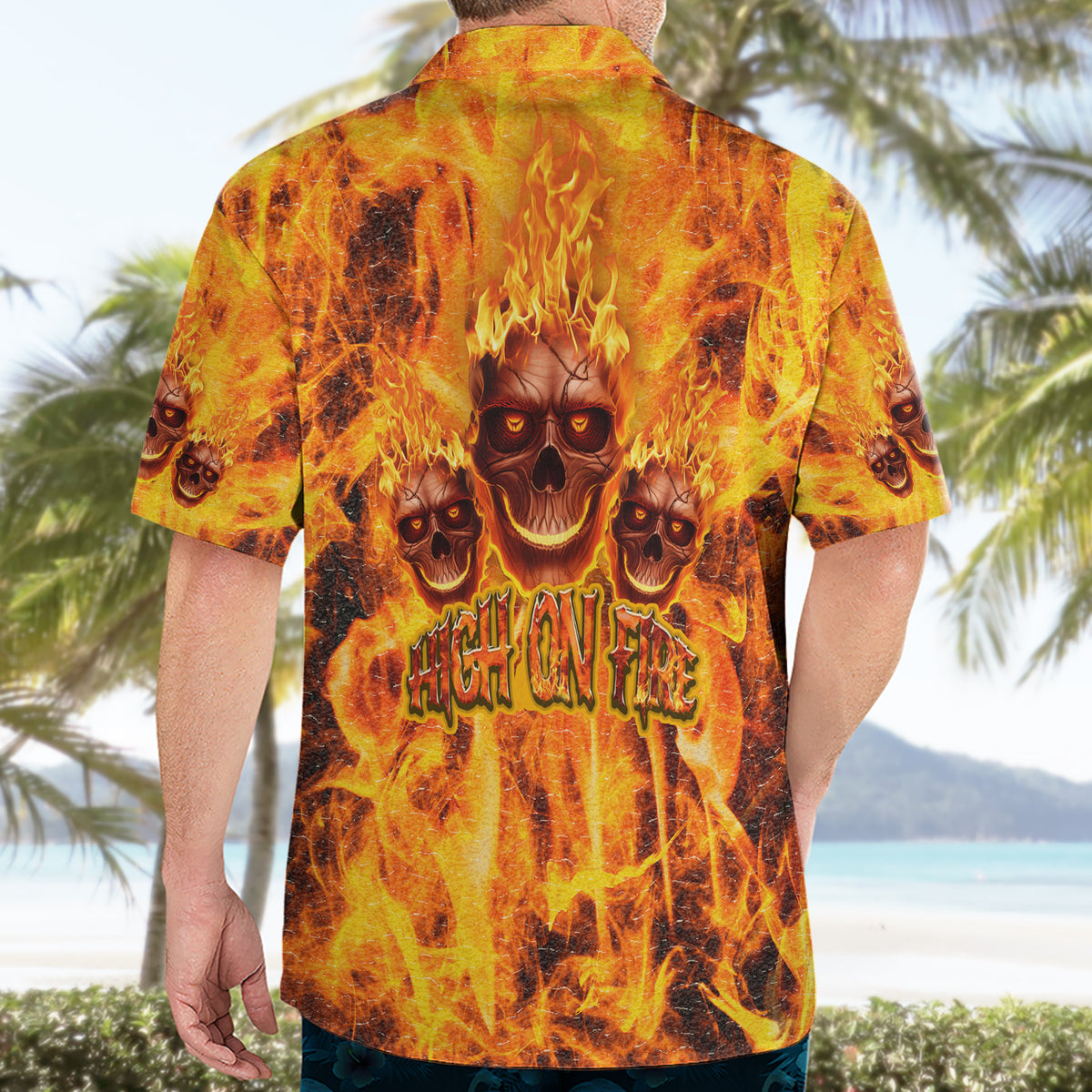 Three Skulls Flaming Hawaiian Shirt High On Fire - Wonder Print Shop