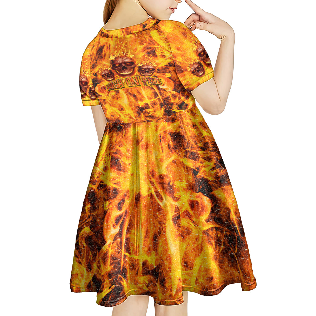 Three Skulls Flaming Kid Short Sleeve Dress High On Fire - Wonder Print Shop