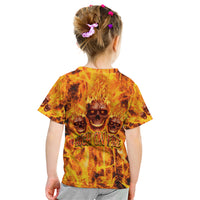 Three Skulls Flaming Kid T Shirt High On Fire - Wonder Print Shop