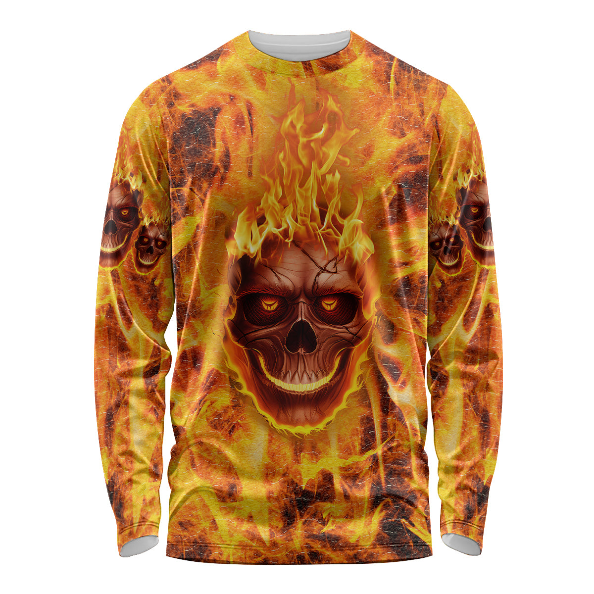 Three Skulls Flaming Long Sleeve Shirt High On Fire - Wonder Print Shop