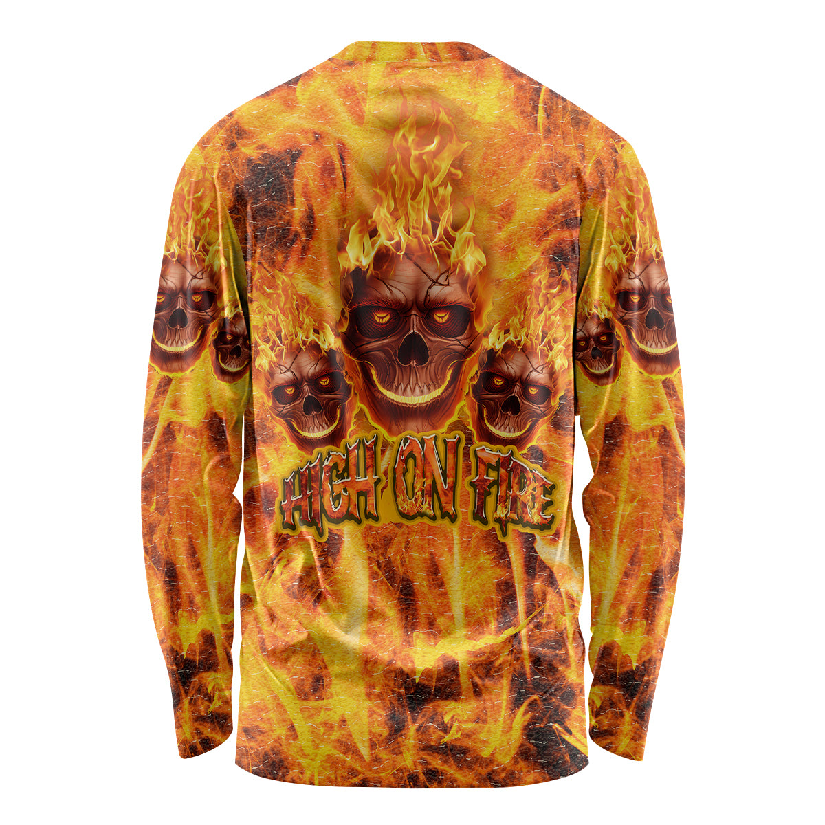 Three Skulls Flaming Long Sleeve Shirt High On Fire - Wonder Print Shop