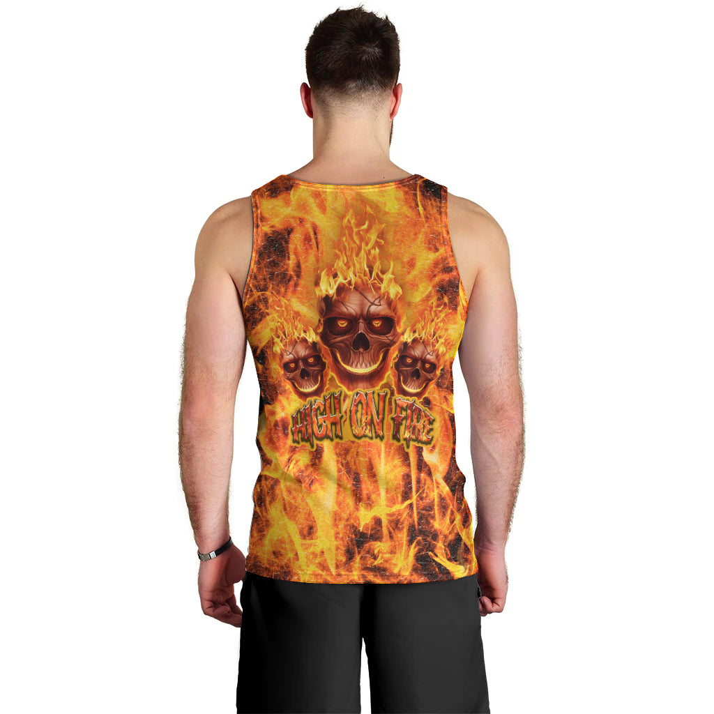 Three Skulls Flaming Men Tank Top High On Fire - Wonder Print Shop