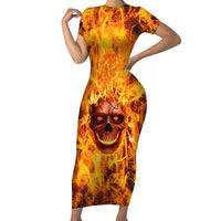 Three Skulls Flaming Short Sleeve Bodycon Dress High On Fire - Wonder Print Shop
