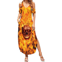 Three Skulls Flaming Summer Maxi Dress High On Fire - Wonder Print Shop