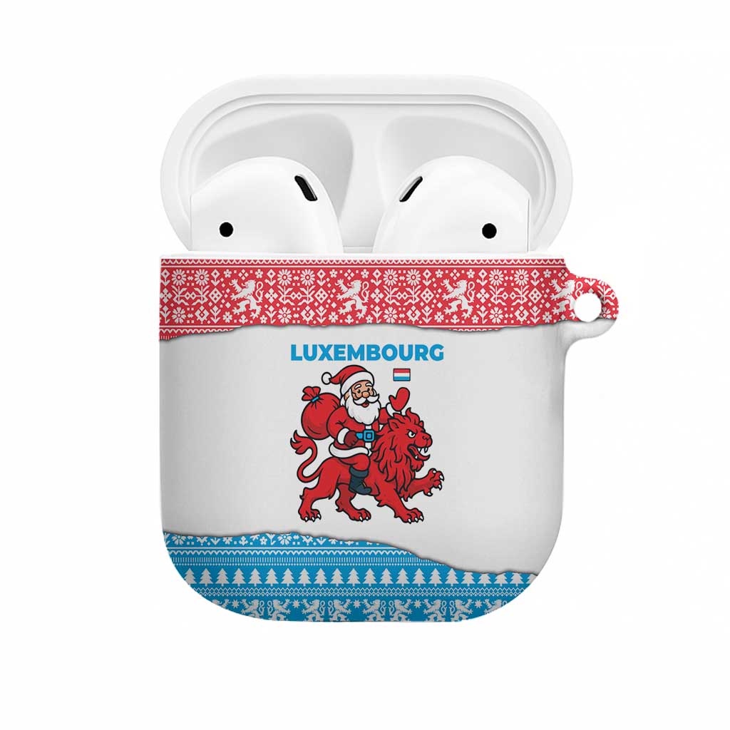 Luxembourg Christmas AirPods Case with Santa Claus Red Lion Snowflake Pattern and National Flag Design - Wonder Print Shop