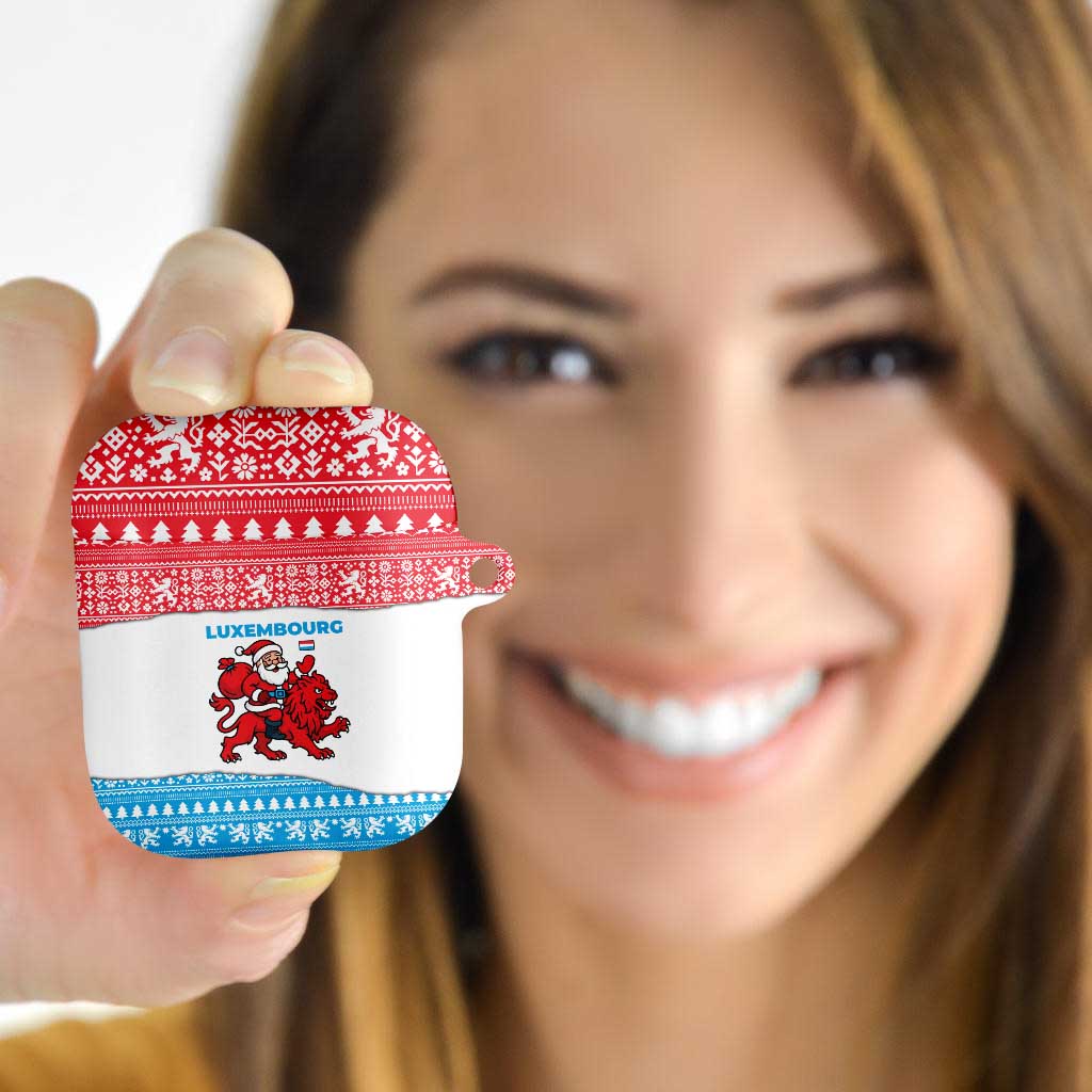 Luxembourg Christmas AirPods Case with Santa Claus Red Lion Snowflake Pattern and National Flag Design - Wonder Print Shop