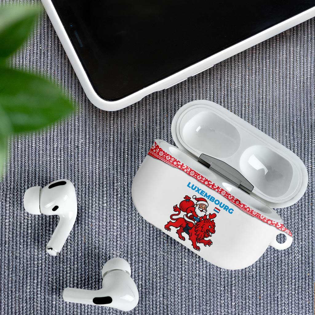Luxembourg Christmas AirPods Case with Santa Claus Red Lion Snowflake Pattern and National Flag Design - Wonder Print Shop