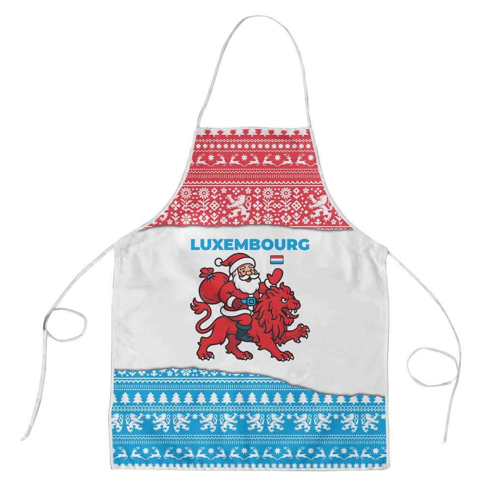 Luxembourg Christmas Apron with Santa Claus Red Lion Snowflake Pattern and National Flag Design - Wonder Print Shop