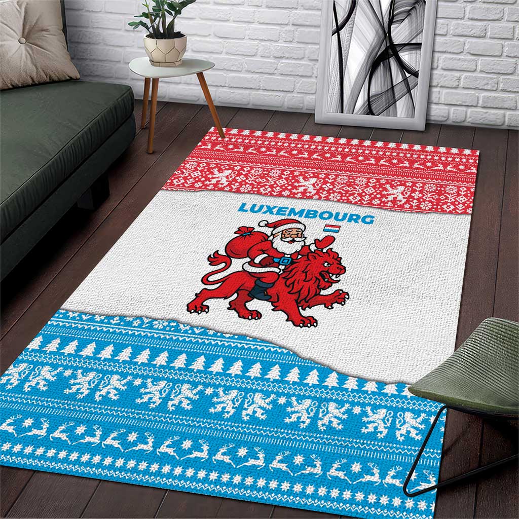 Luxembourg Christmas Area Rug with Santa Claus Red Lion Snowflake Pattern and National Flag Design - Wonder Print Shop